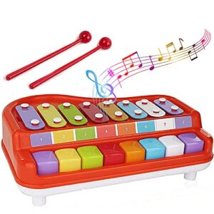 Toysery 2 in 1 Baby Piano Xylophone for Toddlers. Piano Toy Musical Instrument with 8 Multicolored Key Scales in Crisp and Clear Tones. Mallet Included. Ages 3 Years and Above.