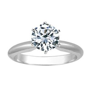 Platinum 1 Carat Lab Grown 6 Prong Solitaire Round Cut Diamond Engagement Ring (1 Ct,G-H Color SI1-SI2 Clarity)