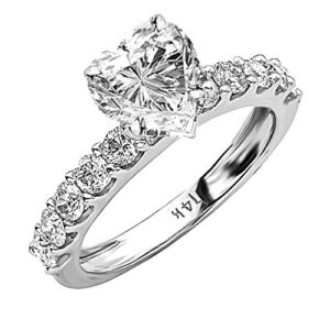 Platinum 3 Carat LAB GROWN IGI CERTIFIED DIAMOND Classic Side Stone Prong Set Heart Cut Diamond Engagement Ring (H-I Color VS1-VS2 Clarity 2 Ct Center)