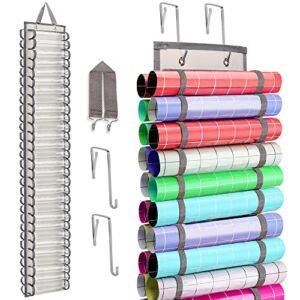 56 Compartments Hanging Vinyl Storage Organizer, Double-sided Vinyl Roll Holder Keeper with 2 Hooks for Door and 1 Lanyard, Vinyl Storage Rack Wall Mount for Craft Room Home