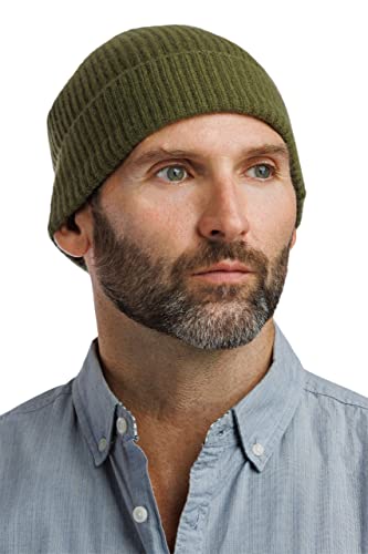 Fishers Finery Men’s 100% Cashmere Cuffed Fisherman Beanie; Ribbed Cuff Skull Cap (Olive) | The Storepaperoomates Retail Market - Fast Affordable Shopping