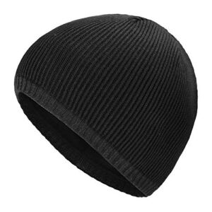 ZLYC Men Fashion Knit Fisherman Beanie Hat Winter Warm Thick Skull Cap (Plain Black)