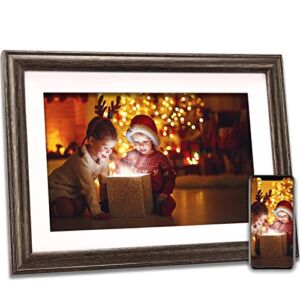 ZHYKHX 10.8 inch Smart Digital Photo Frame with WiFi HD IPS Touch Screen Built in 16GB Memory Share Photo & Video Instantly via Frameo App from Anywhere,Support Auto Rotate,Wall Mountable(Brown)