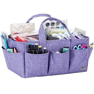 HOMEST Craft Organizer Tote Bag with Multiple Pockets, Storage Art Caddy for Scrapbooking, Crafts Supply Carrier for Tools, Purple