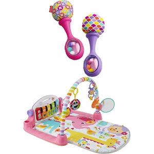 Fisher-Price Rattle ‘n Rock Maracas, Pink/Purple [Amazon Exclusive] with Fisher-Price Deluxe Kick & Play Piano Gym, Pink