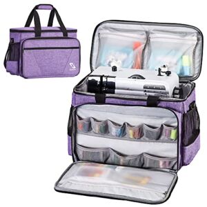 Golkcurx Sewing Machine Case with Removable Padding Pad, Tote Bag for Sewing Machine with Shoulder Strap for Most Standard Singer, Brother, Janome, Purple