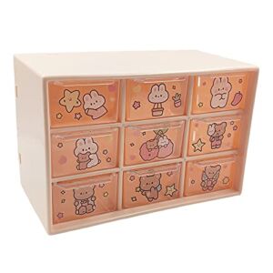Craft Organizer, 9 Removable Mini Acrylic Plastic Drawers Organizer for Desk, Cute Kawaii Storage Organizer Office Supplier for Jewelry, Sewing Supplies, Vitamins, Sticker and Dool (Pink)