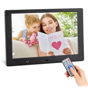 Digital Photo Frame, 10.1 Inch Digital Picture Frame with HD 1024×600 16:10 Full TN Display 1080P Video/Photo/Music/Calendar, Remote Control, Auto On/Off Timer, Background Music, Support USB&SD