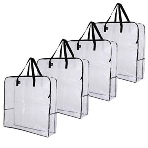 VENO 4 Pack Over-Sized Clear Organizer Storage Bag W/ Strong Handles and Zippers for College, Moving Supplies, Christmas Decorations, Wreath Storage Tote, Under the Bed Storage, Garage Storage (Set of 4)