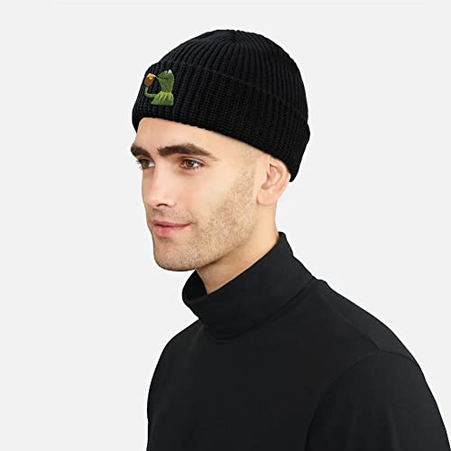 Black Frog Embroidered Fisherman Beanie Hats for Men Women-Winter Warm Stretchable Knit Stylish Short Beanie Hats | The Storepaperoomates Retail Market - Fast Affordable Shopping