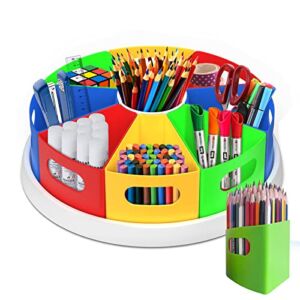 12″ Art Supply Storage Organizer Desk Caddy – Color-Coded, 9-Bin Rotating Desk Organizer, Supply Caddy for Classroom, Craft & Rotating Makeup Organizer – Classroom Organization Bins by TLC Depot