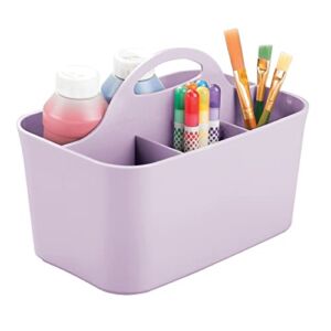 mDesign Plastic Portable Craft Storage Organizer Caddy Tote, Divided Basket Bin with Handle for Crafts, Sewing, Art Supplies – Holds Brushes, Colored Pencils – Lumiere Collection – Light Purple