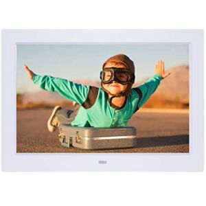 10 Inch Digital Picture Frame for Photos, Electronic Picture Frame with Remote Control 16:9 High Resolution IPS Screen, Photo, Video Playback, Background Music Playing, SD Card and USB Drives White