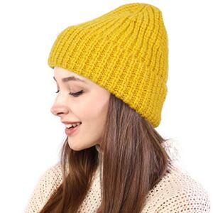 FADACHY Beanie for Women Men Thick Winter Slouchy Beanie Hats Soft Warm Cuffed Knit Skull Cap Fisherman Beanie Yellow