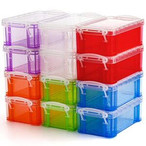 Hiceeden 12 Pack Small Plastic Storage Box with Lid, 5″x3″x2″ Clear Latch Storage Bins Stackable Organizer Container for Loose Toys, Craft Items, Jewelry Beads, Classroom, Office Supplies, 6 Colors