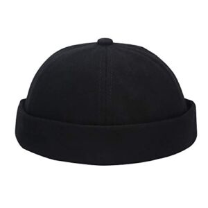 Umeepar Unisex Cotton Docker Hat Cap Cuffed Beanie Hat Harbour Sailor Summer Hat for Men Women (Black)