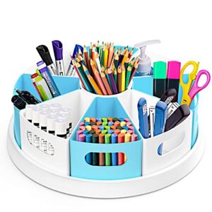 MeCids 360°Rotating Desk Organizers Homeschool Office Organization and Storage Art Supplies Organizers– 12″ Lazy Susan Style Caddy with Removable Bins, for Home Offices, School Supplies Classroom Use