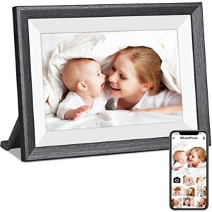 10.1 inch WiFi Cloud Digital Photo Frame iOS Android APP Remote Digital Photo Frame Wooden Digital Frame (Brown + White)