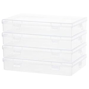 Katfort Plastic Storage Containers Box with Lid, 7.1x 4.6 x 1.2 inch Large 4 Pack Rectangular Plastic Boxes Clear Craft Storage Box for Beads, Business Cards, Crafts Accessories