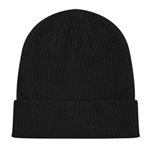 The Hat Depot – 100% Cotton Soft Cuffed Skull Plain Daily Beanie (Black)