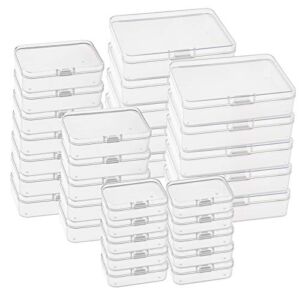 Kingrol 32 Pack Mini Clear Plastic Storage Containers with Lids, 3 Size Empty Hinged Boxes for Beads, Jewelry, Tools, Craft Supplies