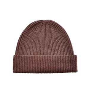 Pure Cashmere Fisherman Ribbed Beanie Hat Skull Cap for Women Men Unisex in 3ply Yarns, Made by Prime Cashmere Yarns (Coffee)