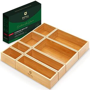 ROYAL CRAFT WOOD Luxury Bamboo Drawer Organizer Storage Box, Bin Set – Multi-Use Drawer Organizer for Kitchen, Bathroom, Office Desk, Makeup, Jewelry (8 Boxes)