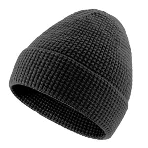 VODIORE Black Unisex Knit Cuffed Beanie Sloughy Fisherman Beanie Hats Roll-up Edge Knitted Skull Cap