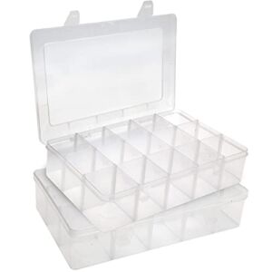 PANTRY X Pack of 2 -15 Grids plastic organizer box with dividers for Bead organizer, Fishing tackles, Jewelry, Craft organizers and storage with adjustable dividers