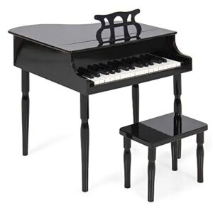 Best Choice Products Kids Classic Wooden 30-Key Mini Grand Piano Musical Instrument Toy w/Piano Lid, Bench, Foldable Music Rack, Song Book, Note Stickers, Enamel Finish – Black