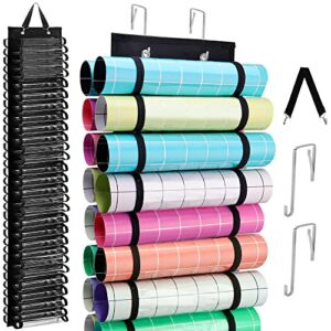 60 Compartments Hanging Vinyl Storage Organizer, Double-Sided Vinyl Roll Holder Keeper, Vinyl Storage Rack Wall Mount with Lanyard & 2 Hooks, Vinyl Holder for Craft Room Organizer and Storage