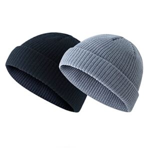 JiaTL WeyJia Daily Beanie Short Hat Skull Cap Knit Trawler Roll-up for Men/Women (Black+Light Grey)