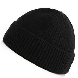 DOANNOTIUM Wool Short Beanie Trawler Watch Hat Winter Fisherman Cuffed Knit Warm Skull Cap for Men Women (Black)