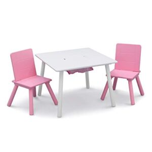 Delta Children Kids Table and Chair Set with Storage (2 Chairs Included) – Ideal for Arts & Crafts, Snack Time, Homeschooling, Homework & More – Greenguard Gold Certified, White/Pink