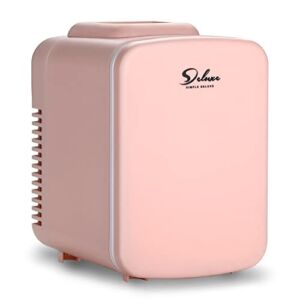 Simple Deluxe Mini Fridge, 4L/6 Can Portable Cooler & Warmer Freon-Free Small Refrigerator Provide Compact Storage for Skincare, Beverage, Food, Cosmetics, AC/DC, Pink