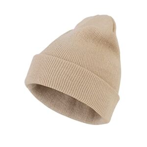 Sibba Unisex Beanie Hat Soft Lightweight Winter Knit Cuffed Caps Fisherman Beanie Warm Windproof Skull Cap for Men and Women (Beige)