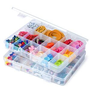 iBune 2 Pack 18 Grids Plastic Compartment Container, Bead Storage Organizer Box Case with Adjustable Removable Dividers for Jewelry Craft Tackles Tools, Size 7.8 x 6.3 x 1.2 in, White