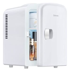 Silonn Mini Fridge, Portable Skin Care Fridge, 4 L/6 Can Cooler and Warmer Small Refrigerator with Eco Friendly for Home, Office and Car, Compact Refrigerator and White