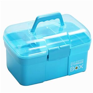 Sunxenze 11” Clear Plastic Storage Box/Tool Box/Sewing Box Organizer, Multipurpose Organizer with Removable Tray, Portable Handled Storage Case for Art Craft and Cosmetic (Light Blue)