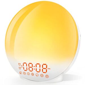 Sunrise Alarm Clock Wake Up Light For Kids, Alarm Clocks For Bedrooms, Light Alarm Clock For Heavy Sleepers Adults, Loud Alarm Clock& 7 Sounds, Dual Alarms, Snooze, FM Radio, Sleep Aid, Ideal for Gift