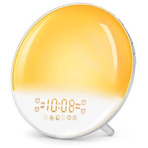 Wake Up Light Sunrise Alarm Clock for Heavy Sleepers Adults, Kids, Teens, Bedroom, with Sunrise/Sunset Simulation, Dual Alarms, FM Radio, Snooze, 7 Natural Sounds/Colors, Ideal Gift