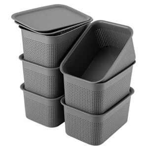 Storage Baskets with Lids Lay On Top, Plastic Storage Bins with Lids for Organizing 6.8 Qt Stackable Handle, Storage Boxes 6 Pack, Organizer Bins, Storage Containers Crafts Kitchen Pantry Toy Shelf