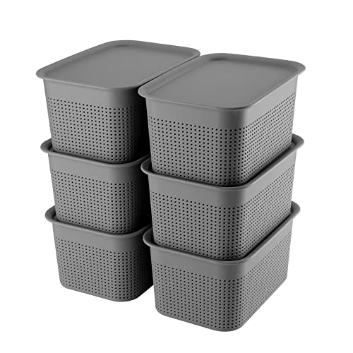 Storage Baskets with Lids Lay On Top, Plastic Storage Bins with Lids for Organizing 6.8 Qt Stackable Handle, Storage Boxes 6 Pack, Organizer Bins, Storage Containers Crafts Kitchen Pantry Toy Shelf | The Storepaperoomates Retail Market - Fast Affordable Shopping