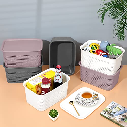 Storage Baskets with Lids Lay On Top, Plastic Storage Bins with Lids for Organizing 6.8 Qt Stackable Handle, Storage Boxes 6 Pack, Organizer Bins, Storage Containers Crafts Kitchen Pantry Toy Shelf | The Storepaperoomates Retail Market - Fast Affordable Shopping