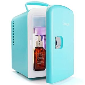 AstroAI Mini Fridge 4 Liter/6 Can AC/DC Portable Thermoelectric Cooler and Warmer for Skincare, Breast Milk, Foods, Medications, Bedroom and Travel, Teal (Renewed)