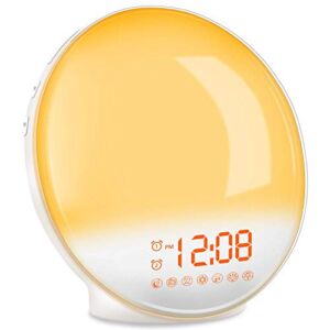 TITIROBA Wake Up Light, Sunrise Alarm Clock Radio, Bedside Lamp with Sleep Aid, Dual Alarms, Snooze, Colorful Lights, Natural Sounds for Kids Adults Bedroom