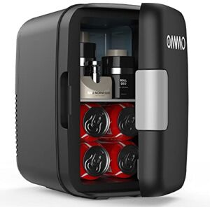 OMMO Mini Fridge, 6 L Portable Fridge, Cooler and Warmer Compact Small Refrigerator with AC/DC Power, for Skincare, Medications, Beverage, Home and Travel, Black