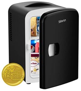 Silonn Mini Fridge, Portable Skin Care Fridge, 4 L/6 Can Cooler and Warmer Small Refrigerator with Eco Friendly for Home, Office and Car, Compact Refrigerator and Black