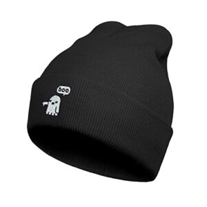 Ztuhjvy Ghost Beanie Cute Spooky Black Embroidered Beanie Fisherman Beanie Hat for Men Women