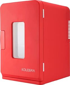 KOUDERA 15L Mini Thermoelectric Cooler and Warmer with Handle, Car Home Dual-Use Compact Fridge Portable AC/DC, Refrigerator for Gift, Skincare and food include Removable Shelves with Low Noise, Red.